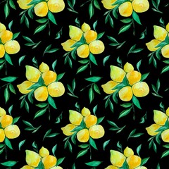Seamless pattern with lemon branches and leaves