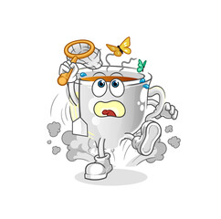 tea cup catch butterfly illustration. character vector