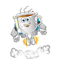 tea cup with jetpack mascot. cartoon vector