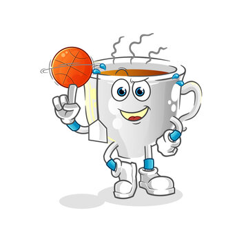 tea cup playing basket ball mascot. cartoon vector