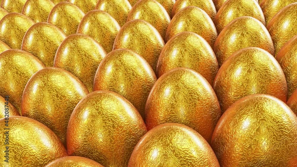 Aufkleber realistic tracking camera looping 3d animation of the fancy textured gold easter eggs rendered in uh