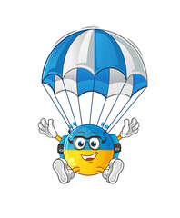 ukraine flag skydiving character. cartoon mascot vector
