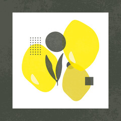 Abstract illustration of lemon and leaf. Retro elements for pattern, card, poster, invitation, logo