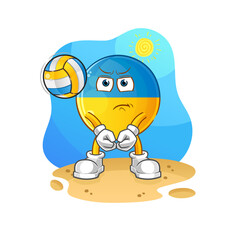 ukraine flag play volleyball mascot. cartoon vector