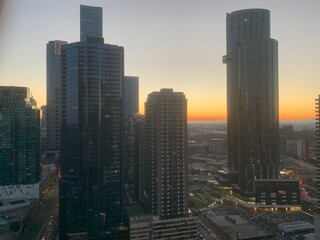 Melbourne City Skyline Sunrise Sunset