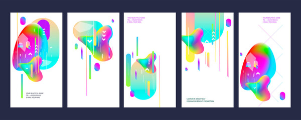 Set New neo bright juicy summer abstract fluid creative banner, trendy bright neon colors with dynamic lines