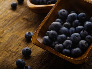Lots of fresh blueberries in bowls. Cooking, dietary nutrition, healthy lifestyle, ecology, environmental protection, agriculture, forestry, farming.