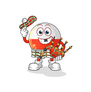 poland flag scottish with bagpipes vector. cartoon character