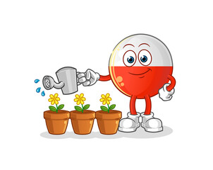 poland flag watering the flowers mascot. cartoon vector