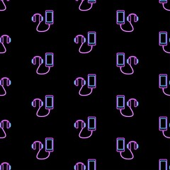 smartphone and headphones seamless pattern, bright vector illustration on black background.