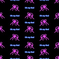 omg seamless pattern, bright vector illustration on black background.