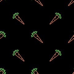 carrot seamless pattern, bright vector illustration on black background.