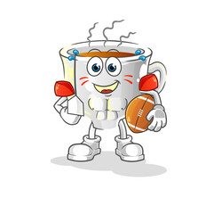 tea cup playing rugby character. cartoon mascot vector