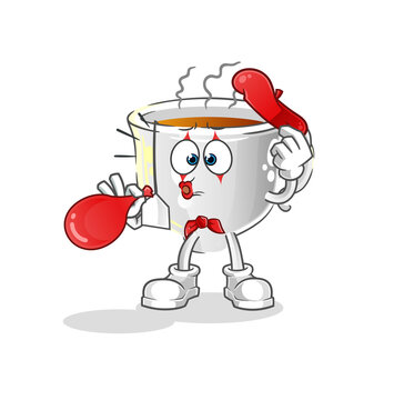 recommend clip art: tea cup pantomime blowing balloon. cartoon mascot vector