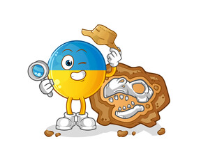ukraine flag archaeologists with fossils mascot. cartoon vector