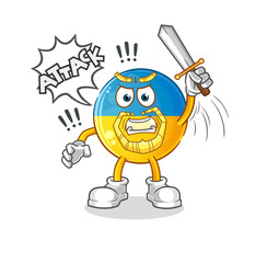 ukraine flag knights attack with sword. cartoon mascot vector