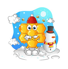 honey pattern in cold winter character. cartoon mascot vector