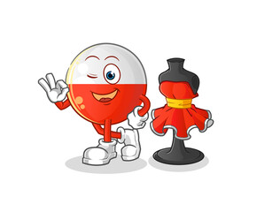 poland flag fashion designer vector. cartoon character