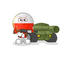 Obraz na płótnie Canvas poland flag soldier with tank character. cartoon mascot vector