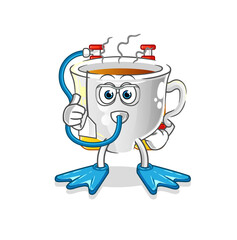 tea cup diver cartoon. cartoon mascot vector