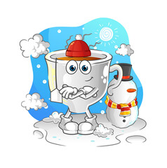 tea cup in cold winter character. cartoon mascot vector
