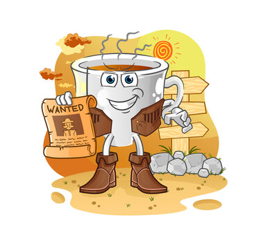 recommend clip art: tea cup cowboy with wanted paper. cartoon mascot vector