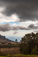 Paisaje con árboles, montañas y nubes en la isla de Tenerife