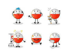 poland flag sick group character. cartoon mascot vector
