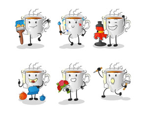Obraz premium tea cup artist group character. cartoon mascot vector