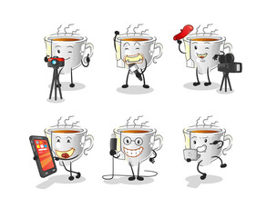Obraz premium tea cup technology group character. cartoon mascot vector