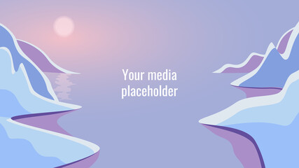 Your media placeholder. Simulate a photo or video. Aspect ratio 16:9. Winter landscape. Vector illustration