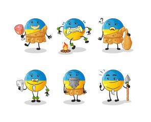 ukraine flag primitive man group character. mascot vector