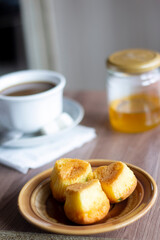 Closeup cup of coffee honey and cookies dessert breakfast mug milk cappuccino latte espresso food morning sweet tasty bakery cake pastry nobody