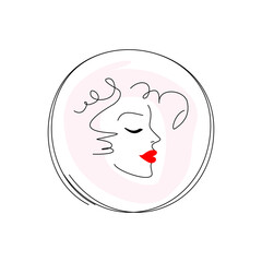 girl face logo. beauty and style salon. makeup and hairstyle icon. cosmetology - vector illustration isolated on white background