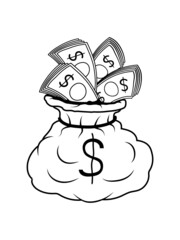 Geldsack Moneten Scheine 