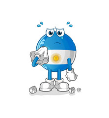 argentina flag cry with a tissue. cartoon mascot vector