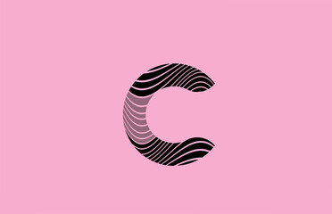 black letter C logo design icon with pink background. Creative template for company with lines