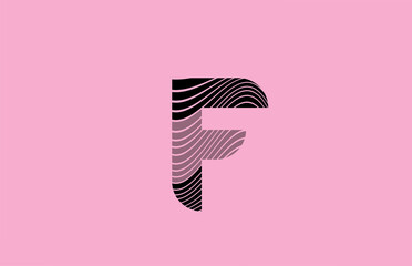 black letter F logo design icon with pink background. Creative template for company with lines