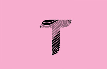black letter T logo design icon with pink background. Creative template for company with lines