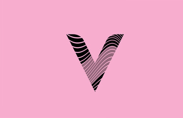 black letter V logo design icon with pink background. Creative template for company with lines