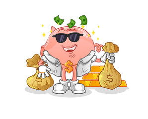 piggy bank rich character. cartoon mascot vector