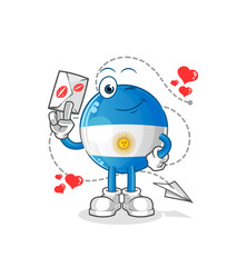 argentina flag hold love letter illustration. character vector