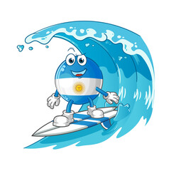argentina flag surfing character. cartoon mascot vector