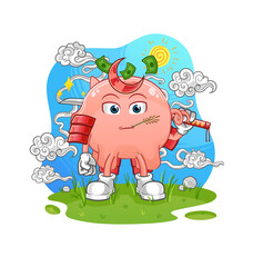 piggy bank samurai cartoon. cartoon mascot vector