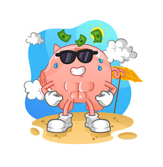 piggy bank sunbathing in summer. character vector