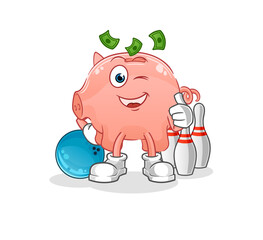 piggy bank play bowling illustration. character vector