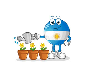 Naklejka premium argentina flag watering the flowers mascot. cartoon vector