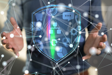 abstract lines with dots over dark background.