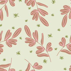 Seamless pattern with hand drow plants in doodle style. Vector illustration.