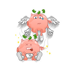 piggy bank spirit leaves the body mascot. cartoon vector